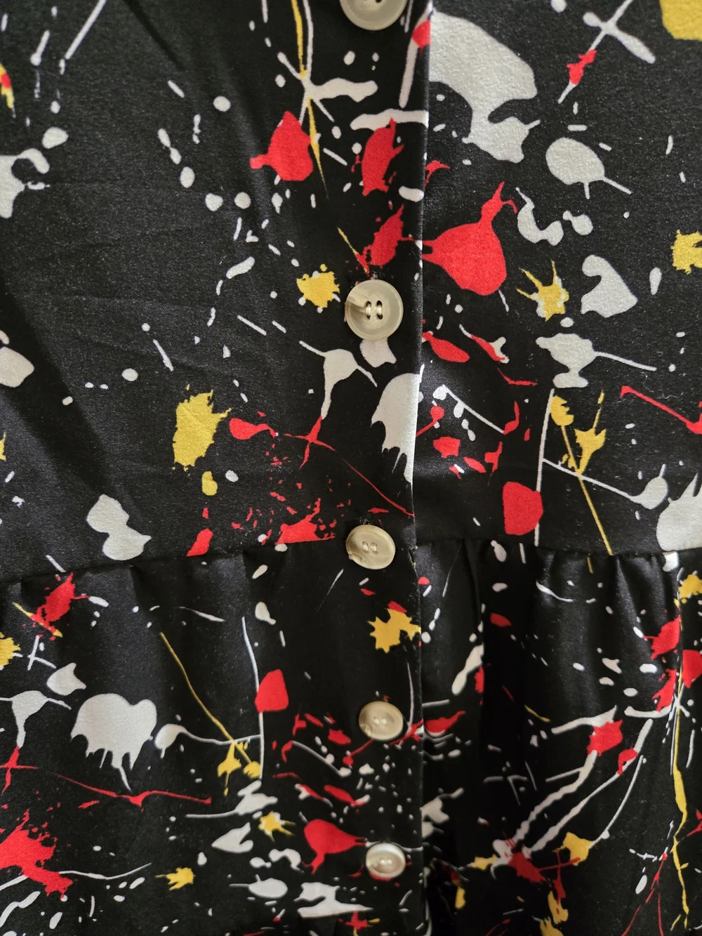 Black Paint-Splash Button Front Dress - Red, Yellow, White Splatter